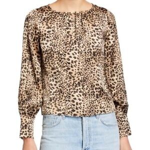Rebecca Taylor Lynx Print Long Sleee 100% Silk Blouse , sz : 12